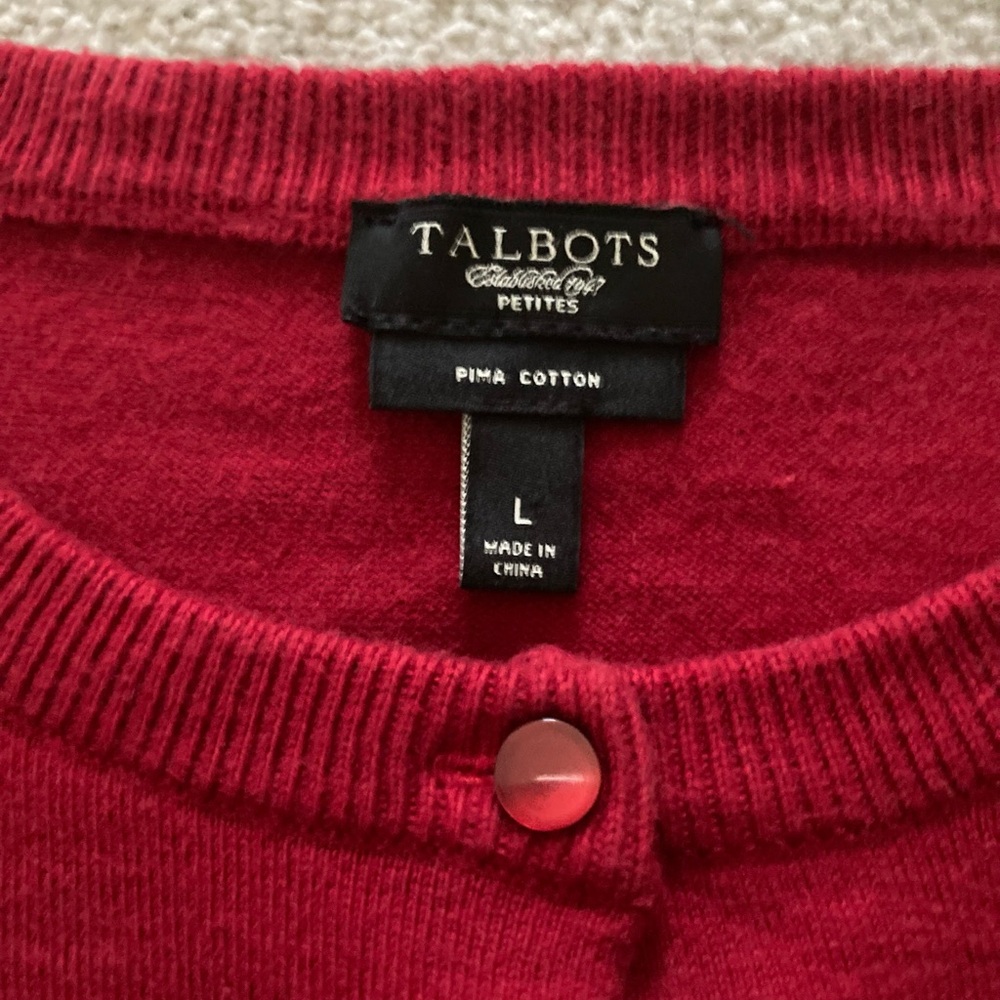 Talbots Deep Red Classic Charming Cardigan Size L… - image 2